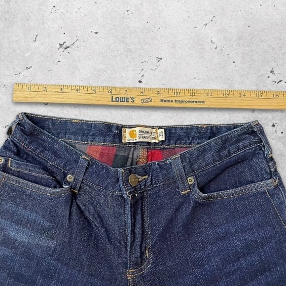 Carhartt Jeans Original Fit Straight Leg Flannel Lined Denim Dark Wash 10 Short - Picture 6 of 9